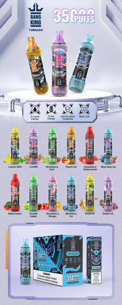 High-Quality BANG KING 35000 Puffs Disposable Vape with Type C Charging and 23ml E-liquid