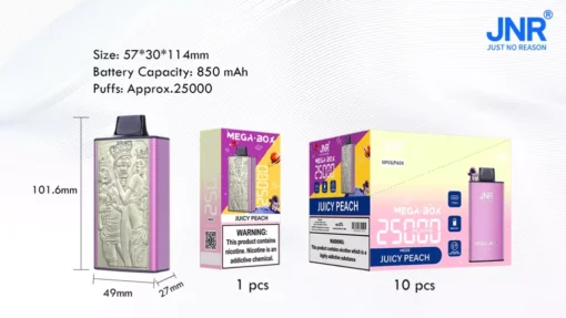 High Quality JNR Vape Mega Box 25000 Puffs Rechargeable Vape with Dual Mesh Coil for Wholesale Bulk Orders